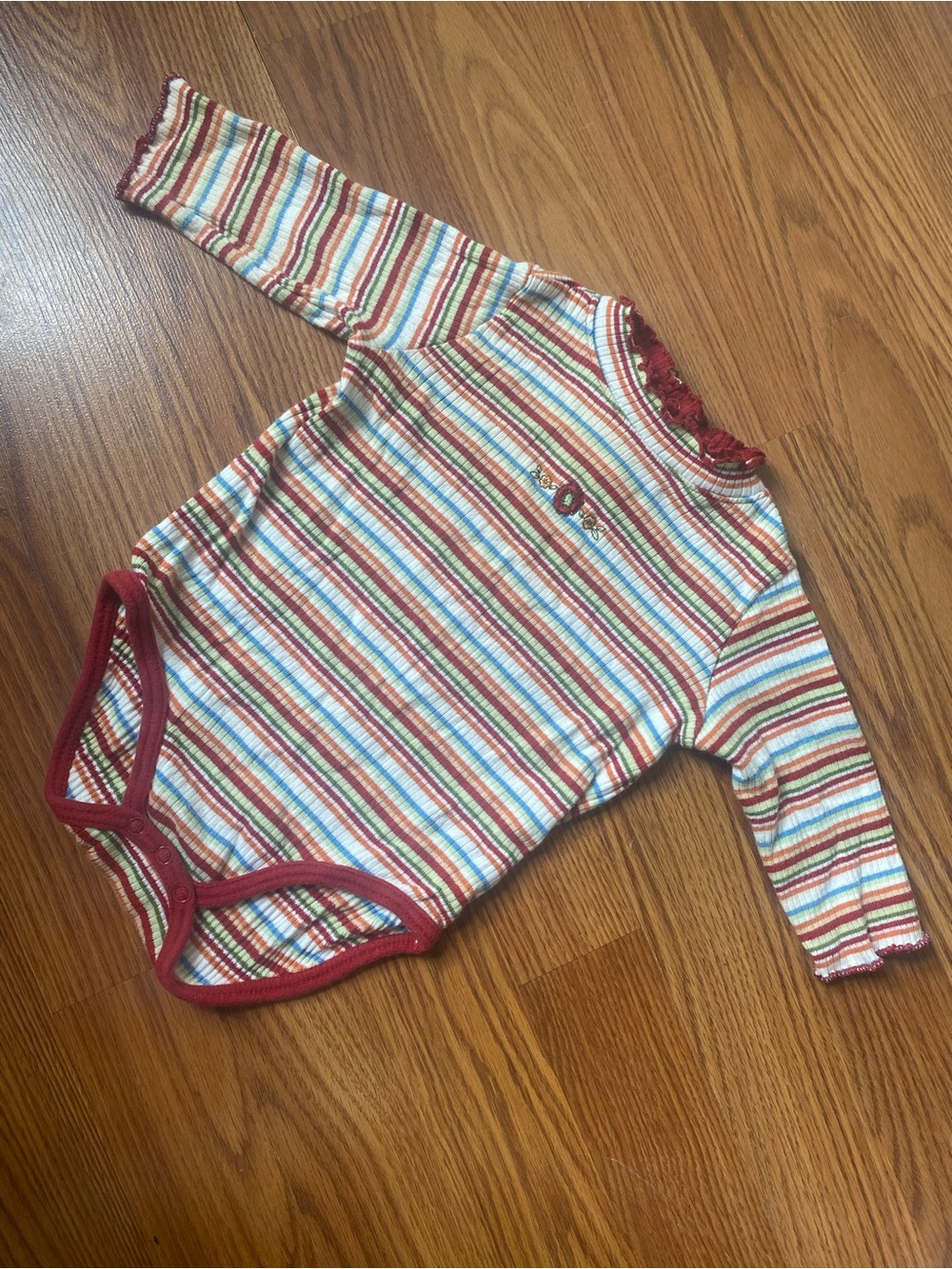 Y2K Striped Long-Sleeve Baby One-Piece in Red and Multicolor